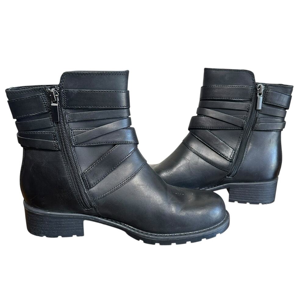 Clarks Women's Orinoco Sash Black Leather Moto Ankle Boots Block Heel Zip Size 8 - Picture 6 of 12
